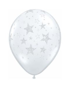Glitter Stars - Diamond Clear - 28cm (11 Inch) Latex Balloon (99053Q)