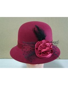 1920's Cloche - Burgundy With Flowers - Hat (HATLC-BUR)