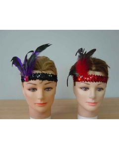 Sequin Headband Red with Feather (HBSEF-Red)
