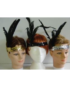 Sequin Headband Silver with Feather (HBSEF-Silver)