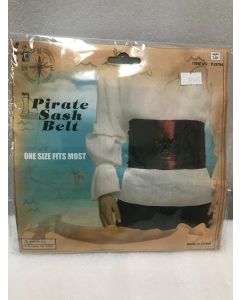 Pirate Sash Belt - Male Burgundy And Black with Metal Skull Emblem (CB1059)