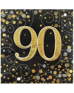 Sparkling Fizz Black and Gold - Napkin 90th (Pack of 16) (OT636033)
