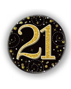 Badge 75mm 21st Sparkling Fizz Black and Gold (OT654464)