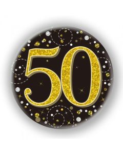 Badge 75mm 50th Sparkling Fizz Black and Gold (OT654495)