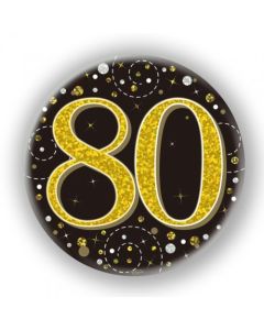 Badge 75mm 80th Sparkling Fizz Black and Gold (OT654532)