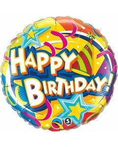 Happy Birthday Hats & Stars - 18 Inch Foil Balloon (10387Q)